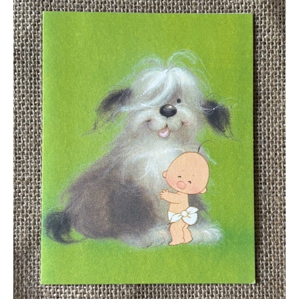Vintage American Greetings Blank Note Card Baby Hugging Dog Framable Whimsical